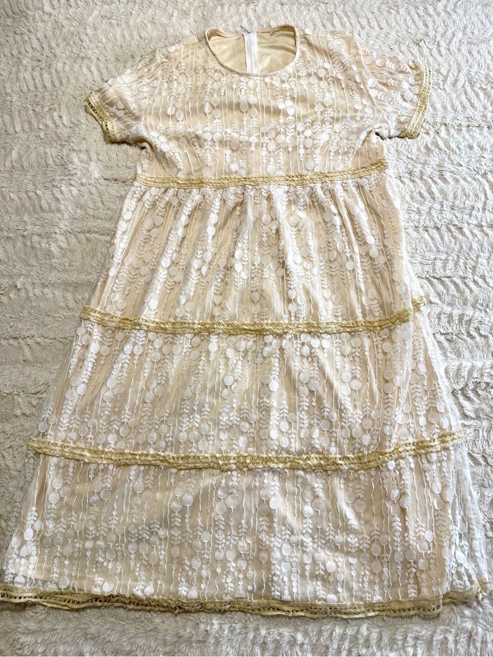 Cream Crochet Lace Tiered Midi Dress Cottagecore Boho M Tag 2XL